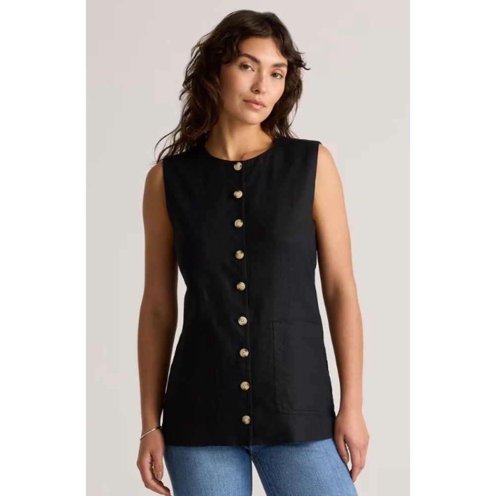 Quince 100% European Linen Longline Vest Black Size Medium